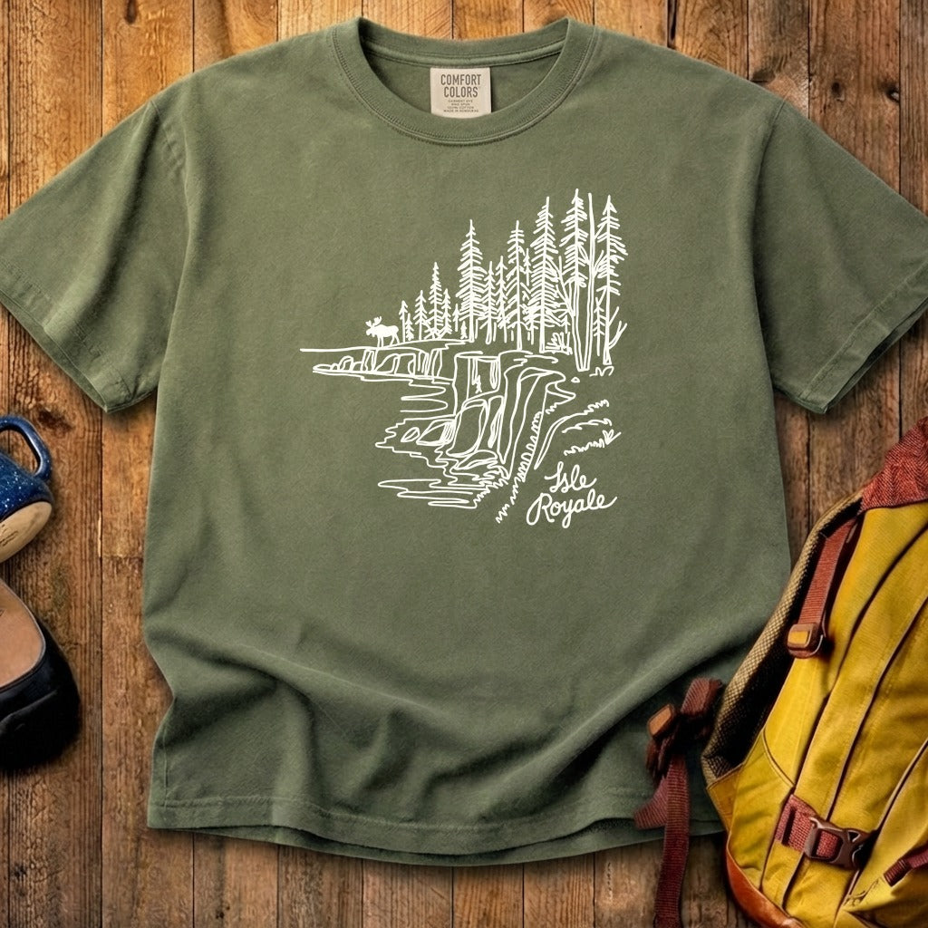 Isle Royale Line Drawing Cotton T-Shirt