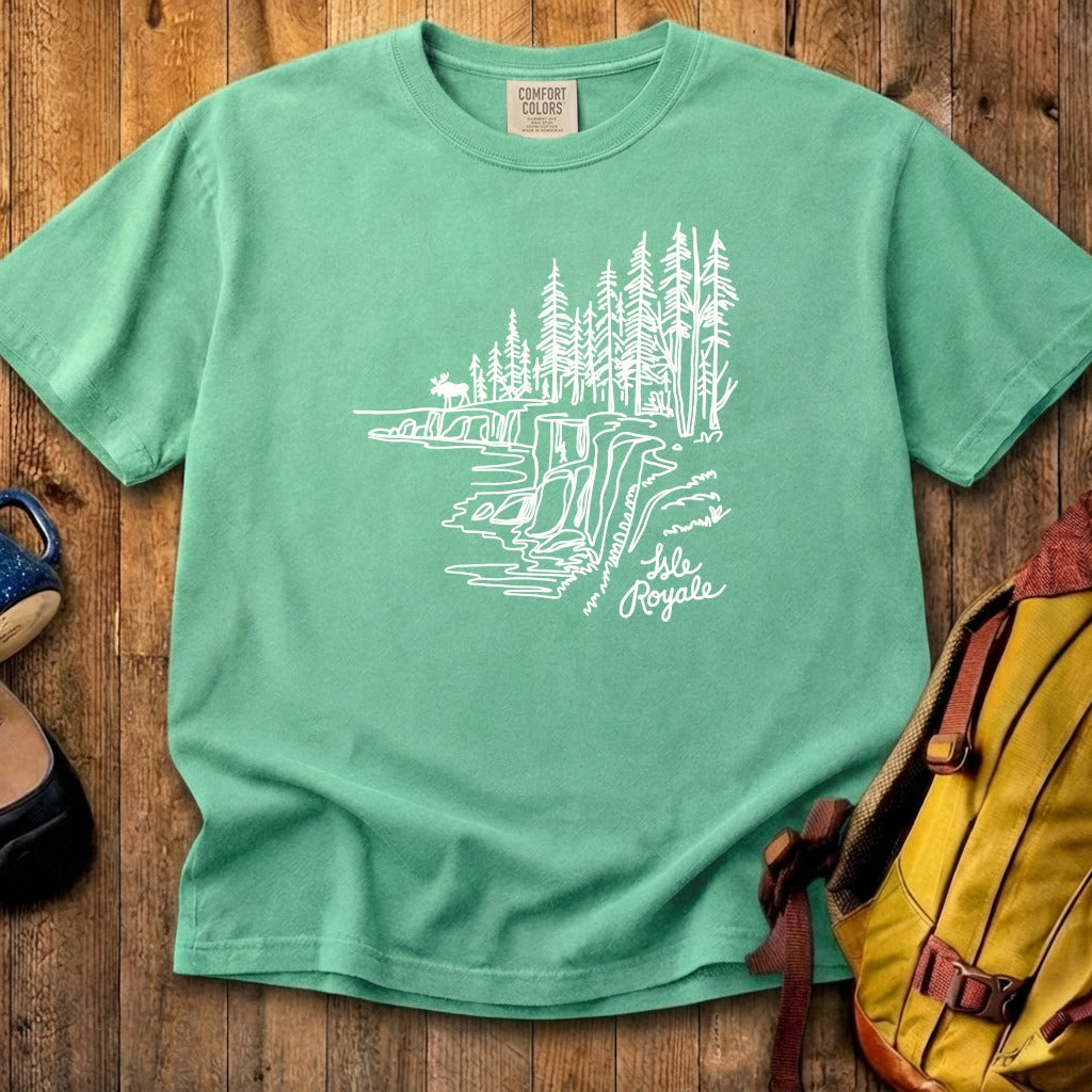 Isle Royale Line Drawing Cotton T-Shirt