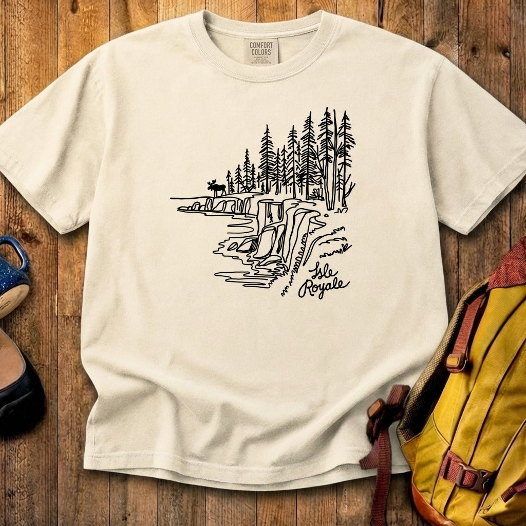 Isle Royale Line Drawing Cotton T-Shirt