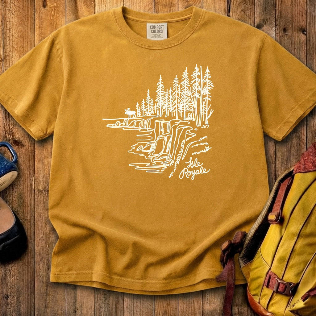 Isle Royale Line Drawing Cotton T-Shirt