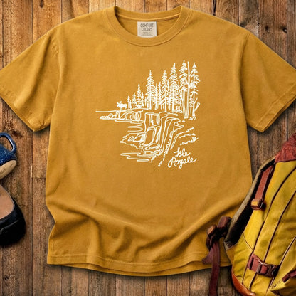 Isle Royale Line Drawing Cotton T-Shirt