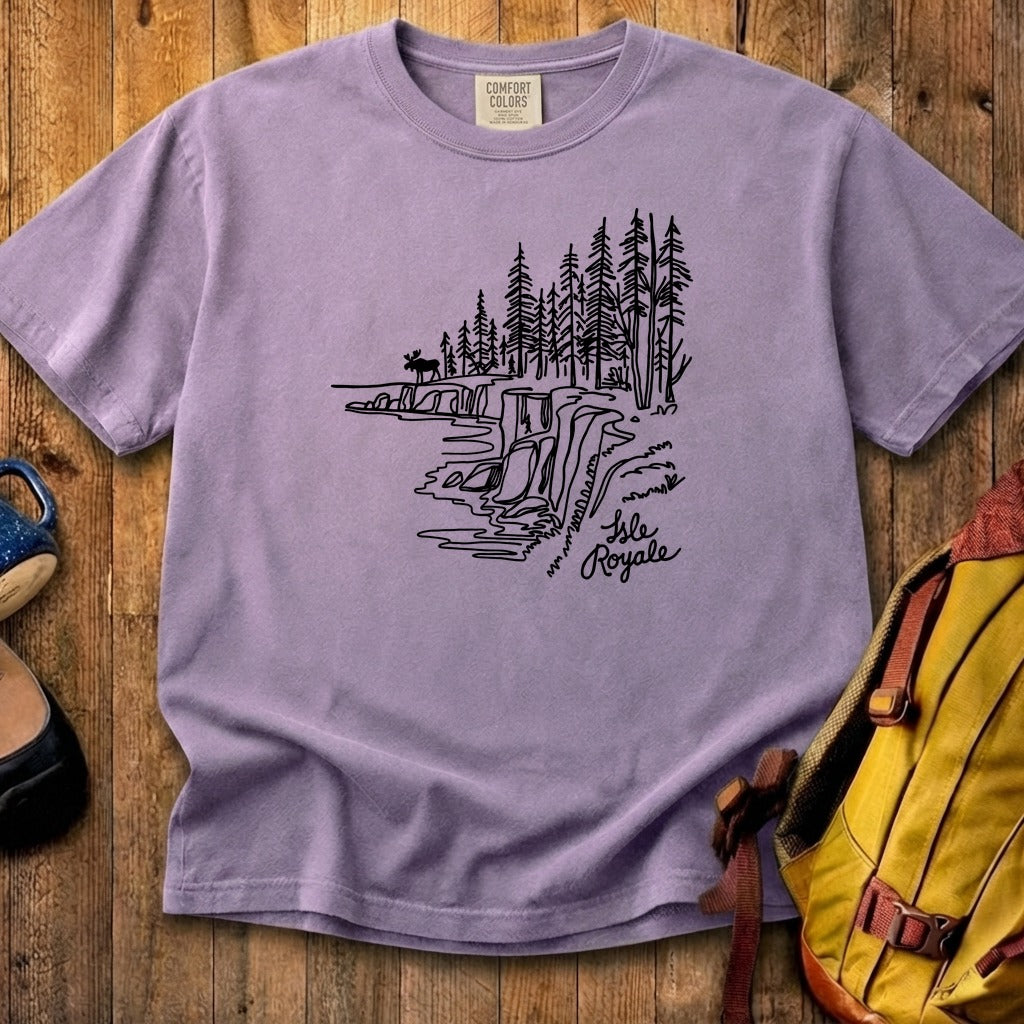 Isle Royale Line Drawing Cotton T-Shirt