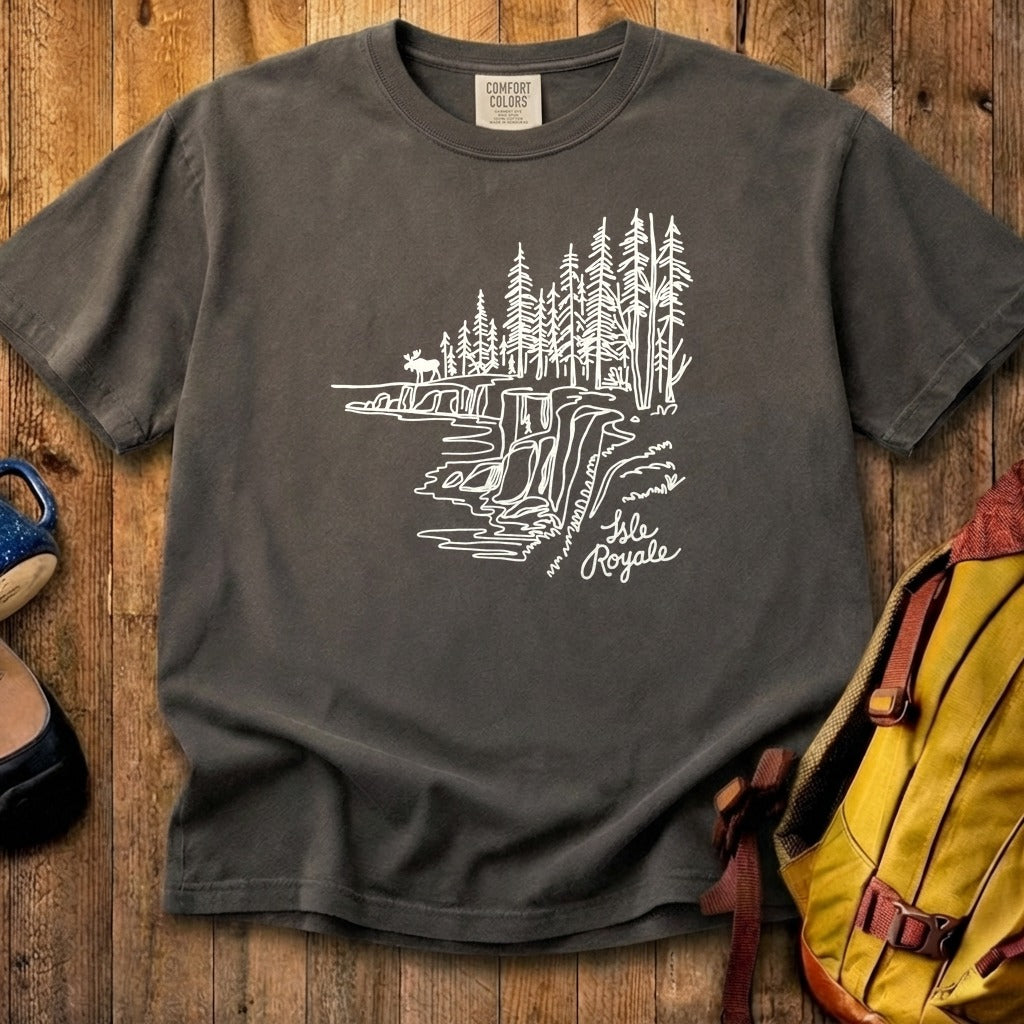 Isle Royale Line Drawing Cotton T-Shirt