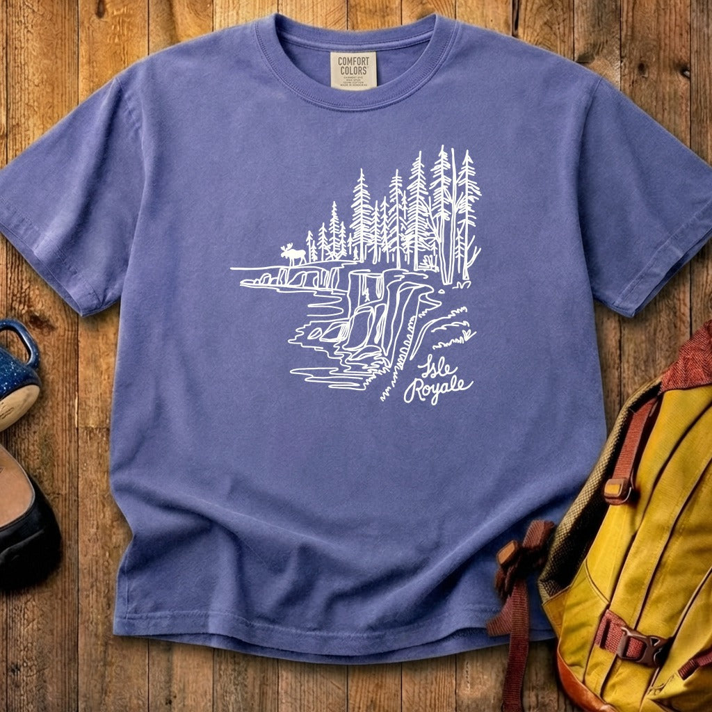 Isle Royale Line Drawing Cotton T-Shirt
