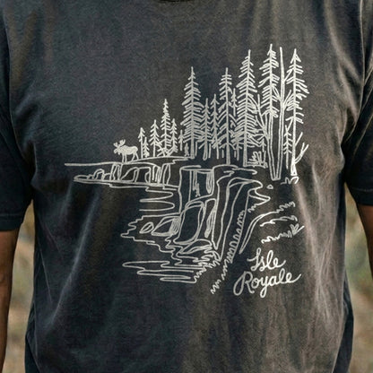 Isle Royale Line Drawing Cotton T-Shirt