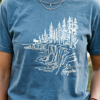 Isle Royale Line Drawing Cotton T-Shirt