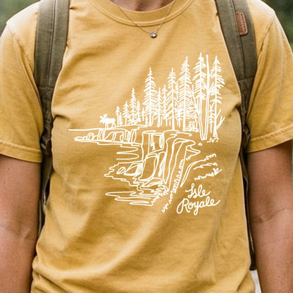 Isle Royale Line Drawing Cotton T-Shirt