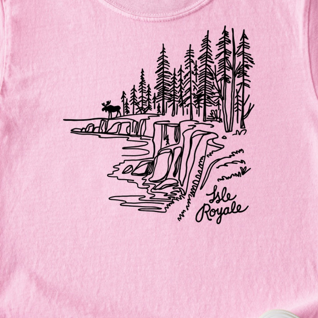 Isle Royale Line Drawing Kids Cotton T-Shirt