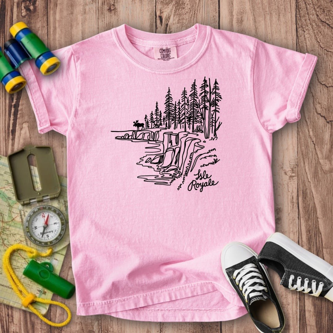 Isle Royale Line Drawing Kids Cotton T-Shirt