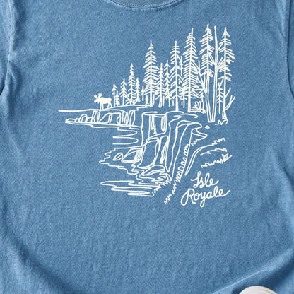 Isle Royale Line Drawing Kids Cotton T-Shirt