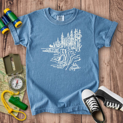 Isle Royale Line Drawing Kids Cotton T-Shirt