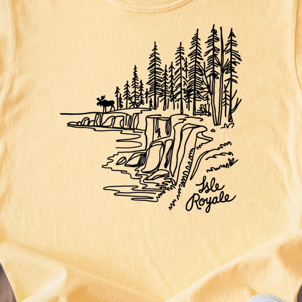 Isle Royale Line Drawing Kids Cotton T-Shirt