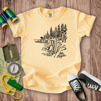 Isle Royale Line Drawing Kids Cotton T-Shirt