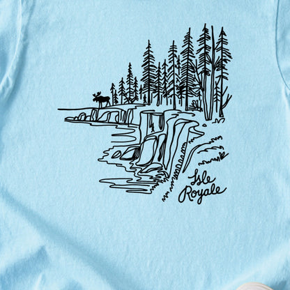 Isle Royale Line Drawing Kids Cotton T-Shirt