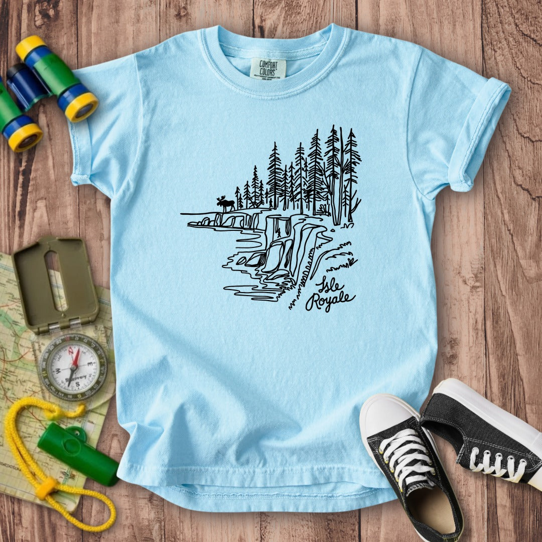 Isle Royale Line Drawing Kids Cotton T-Shirt