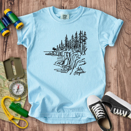 Isle Royale Line Drawing Kids Cotton T-Shirt