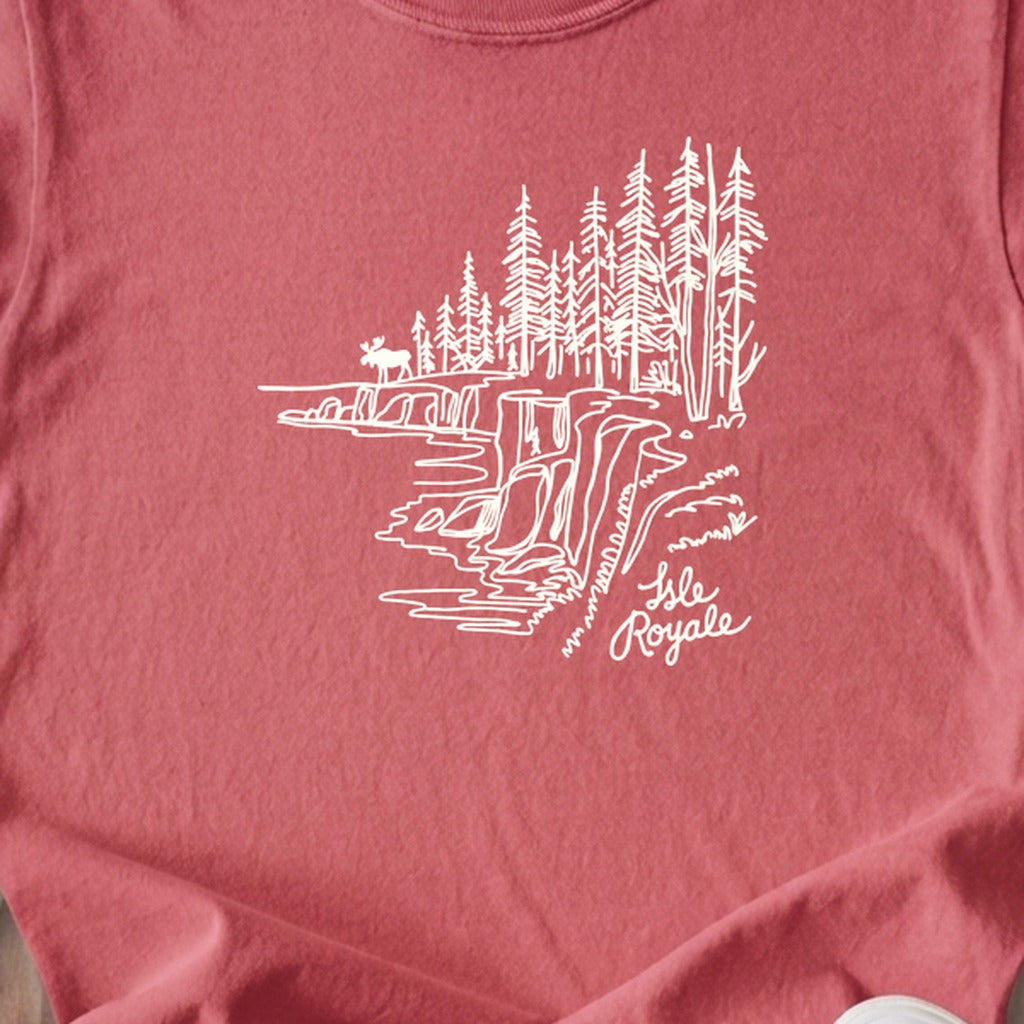 Isle Royale Line Drawing Kids Cotton T-Shirt