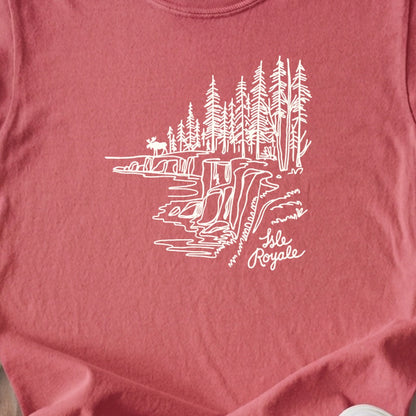 Isle Royale Line Drawing Kids Cotton T-Shirt