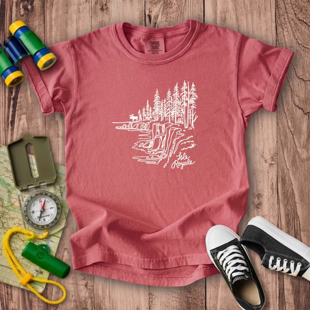 Isle Royale Line Drawing Kids Cotton T-Shirt