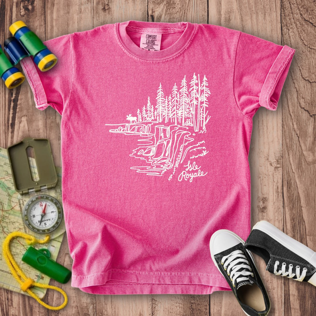 Isle Royale Line Drawing Kids Cotton T-Shirt