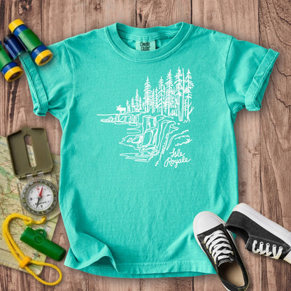 Isle Royale Line Drawing Kids Cotton T-Shirt