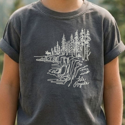Isle Royale Line Drawing Kids Cotton T-Shirt