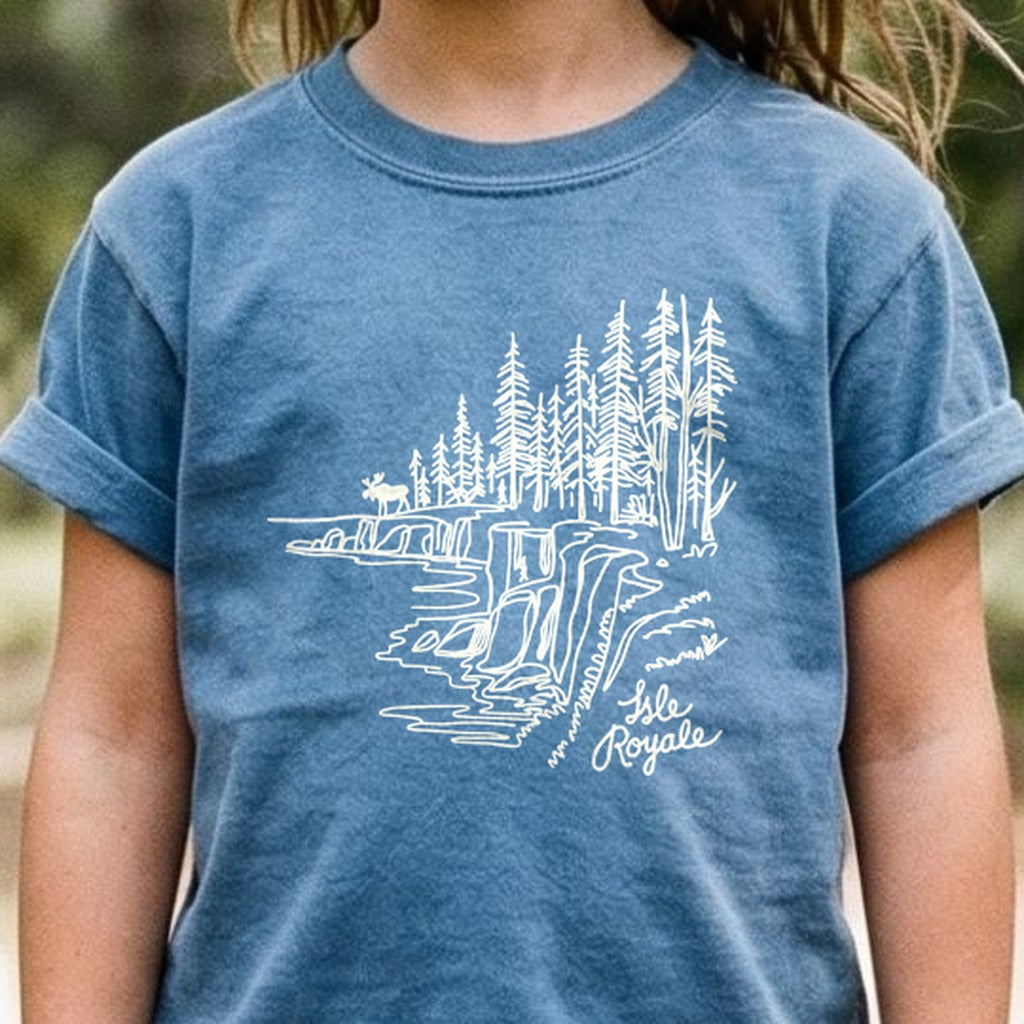 Isle Royale Line Drawing Kids Cotton T-Shirt