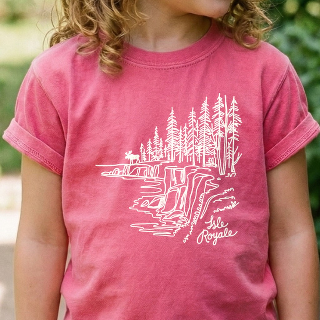 Isle Royale Line Drawing Kids Cotton T-Shirt