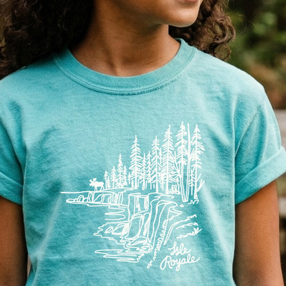 Isle Royale Line Drawing Kids Cotton T-Shirt