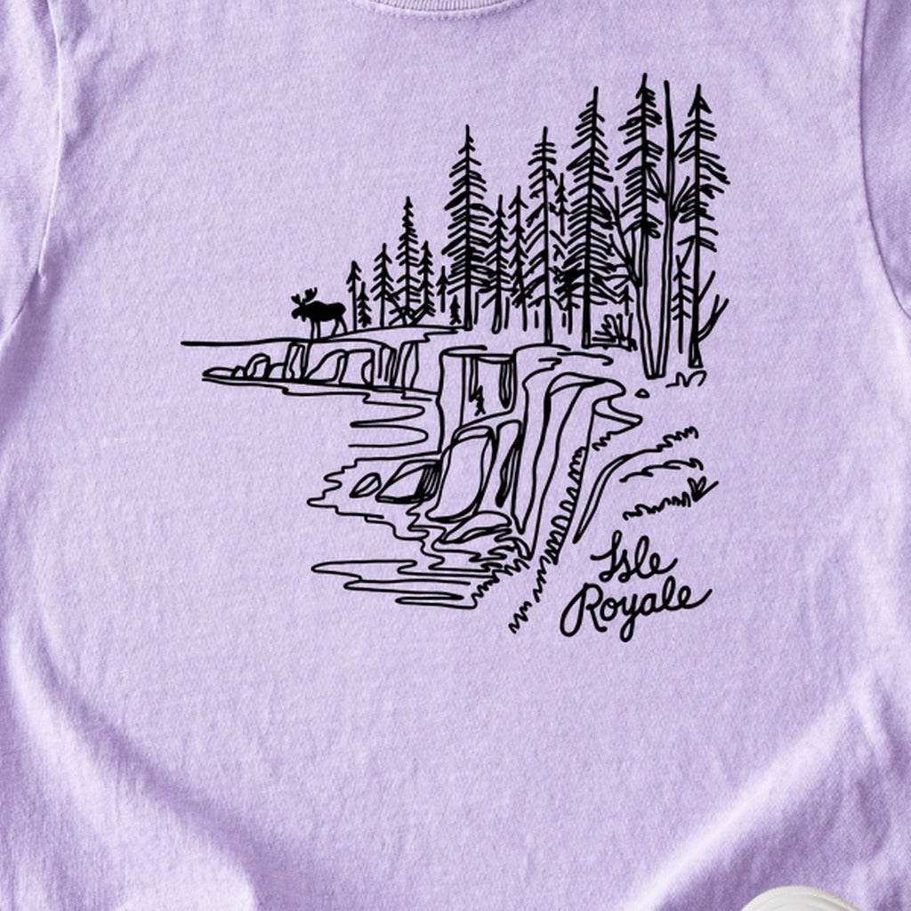 Isle Royale Line Drawing Kids Cotton T-Shirt