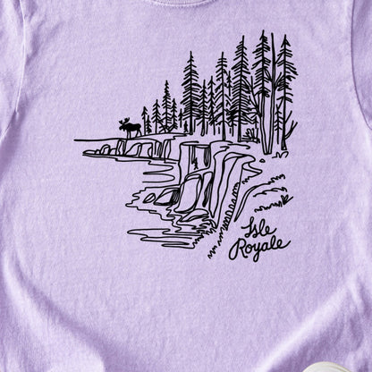 Isle Royale Line Drawing Kids Cotton T-Shirt