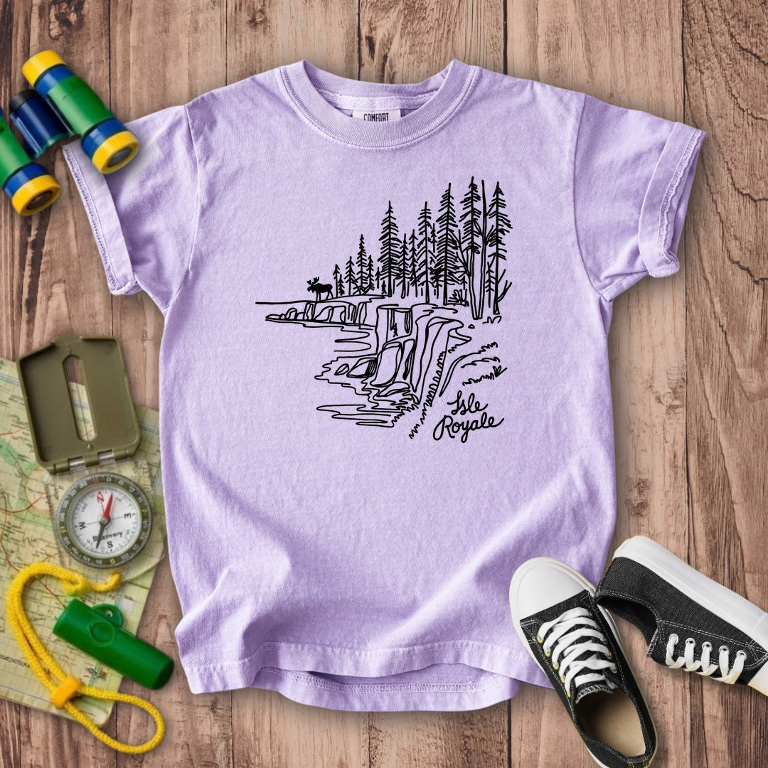 Isle Royale Line Drawing Kids Cotton T-Shirt