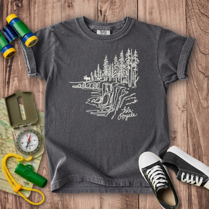Isle Royale Line Drawing Kids Cotton T-Shirt