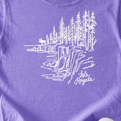 Isle Royale Line Drawing Kids Cotton T-Shirt