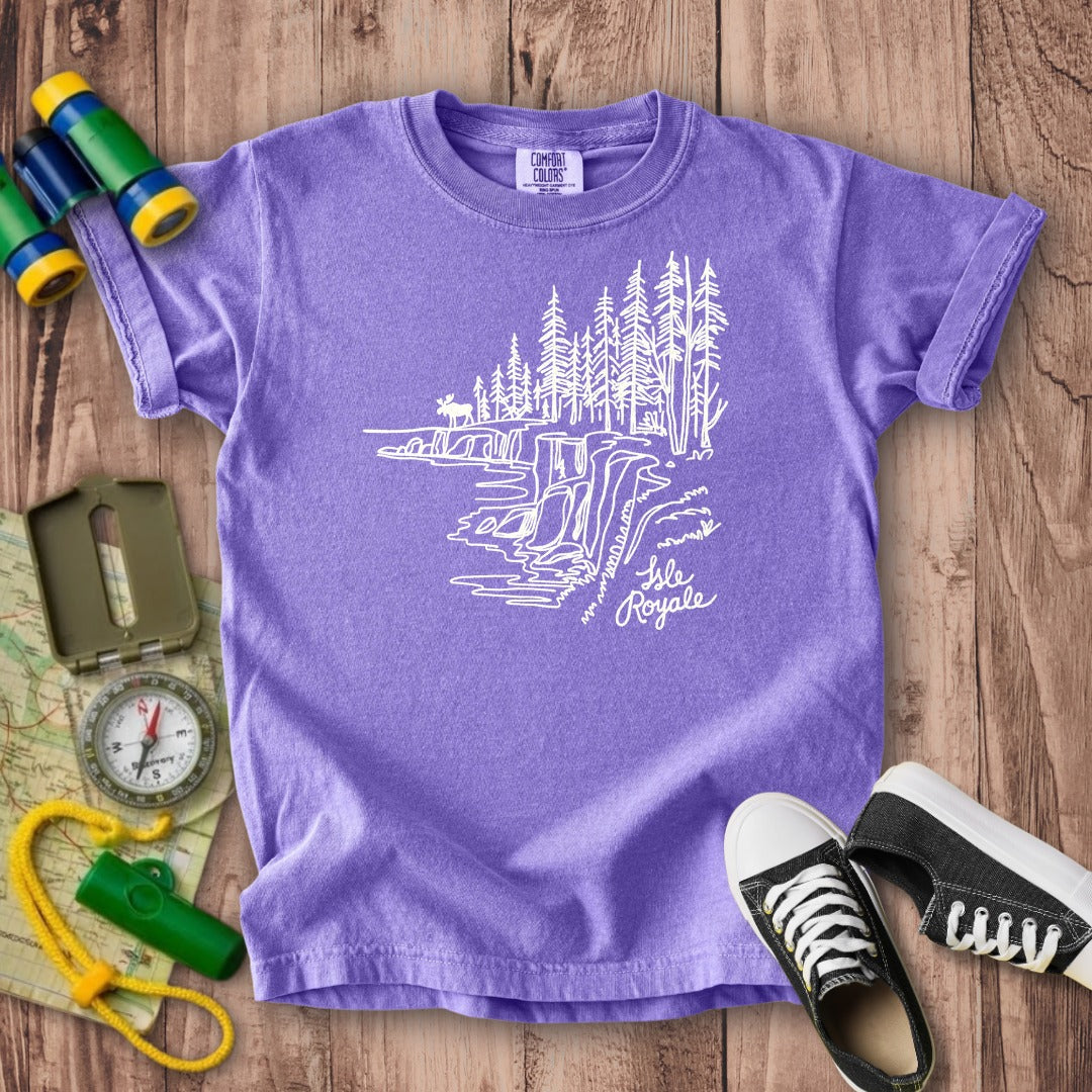 Isle Royale Line Drawing Kids Cotton T-Shirt