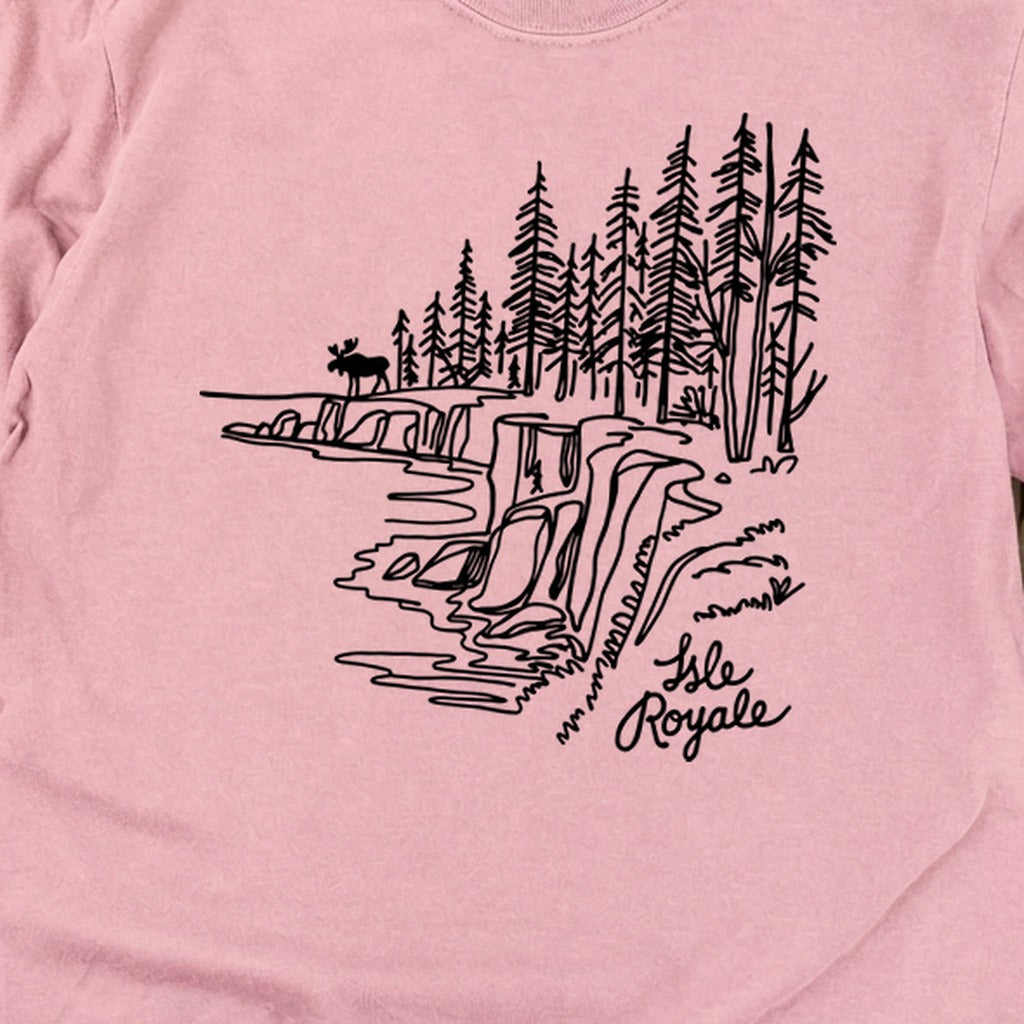 Isle Royale Line Drawing Cotton Long Sleeve