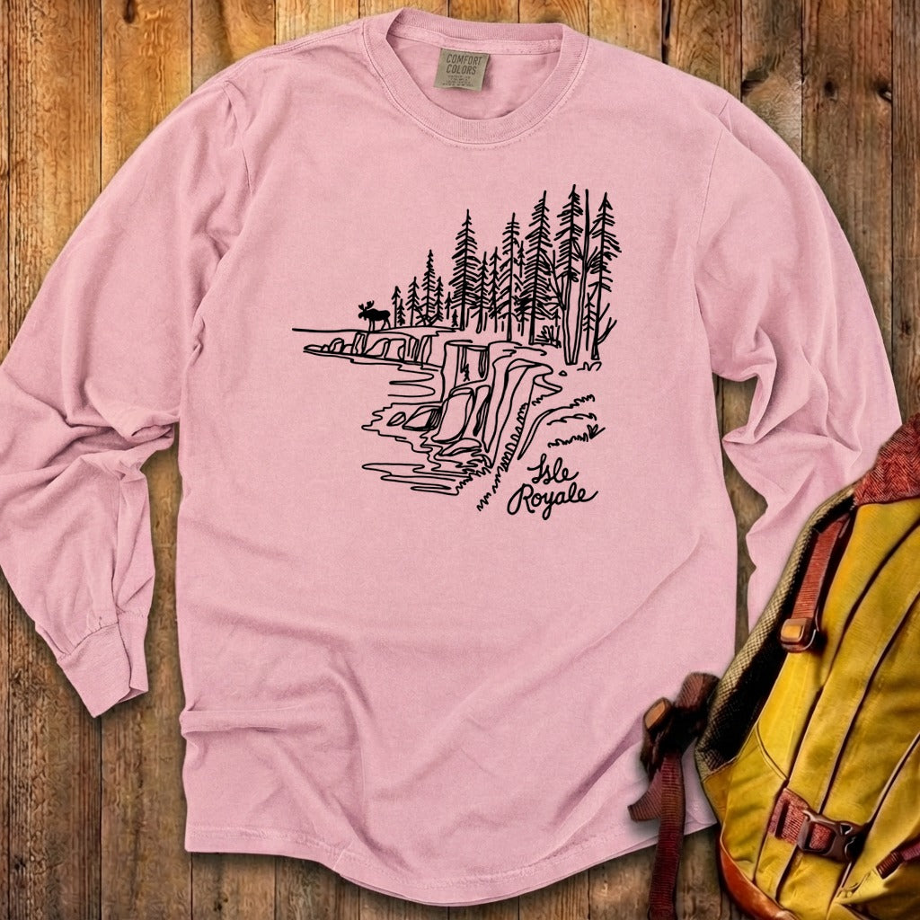 Isle Royale Line Drawing Cotton Long Sleeve