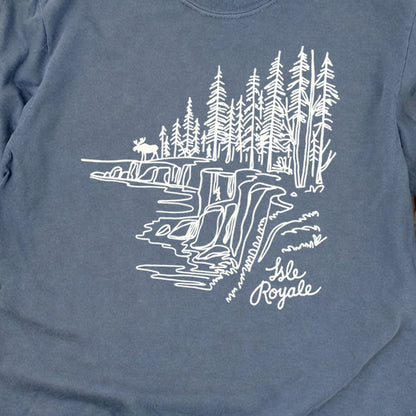 Isle Royale Line Drawing Cotton Long Sleeve