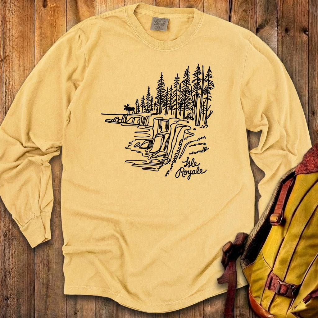 Isle Royale Line Drawing Cotton Long Sleeve