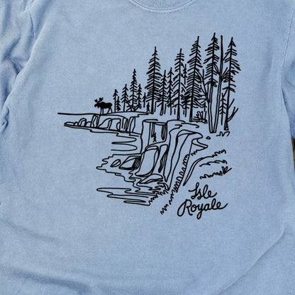 Isle Royale Line Drawing Cotton Long Sleeve