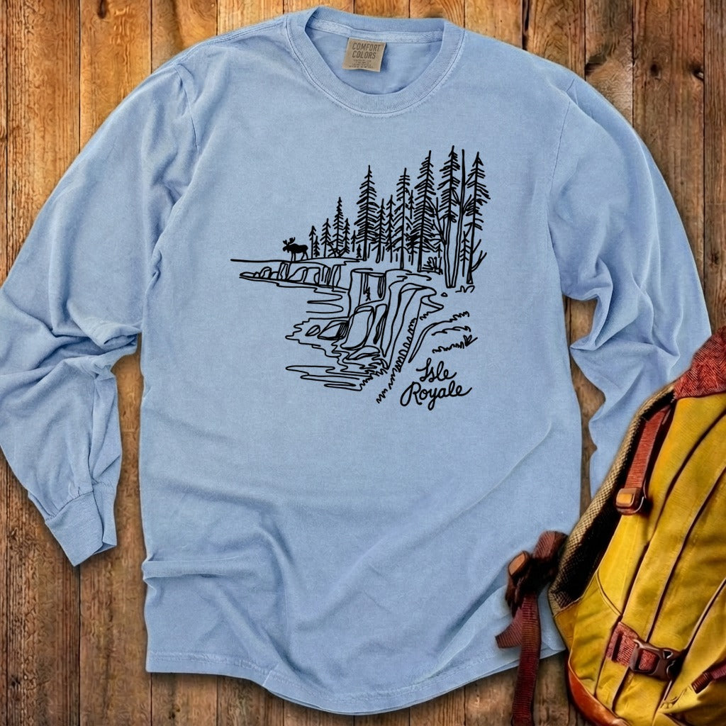 Isle Royale Line Drawing Cotton Long Sleeve