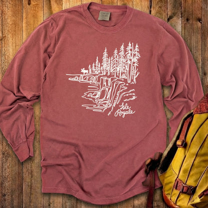 Isle Royale Line Drawing Cotton Long Sleeve