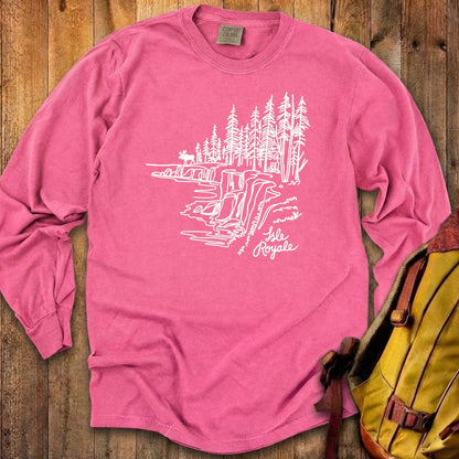 Isle Royale Line Drawing Cotton Long Sleeve