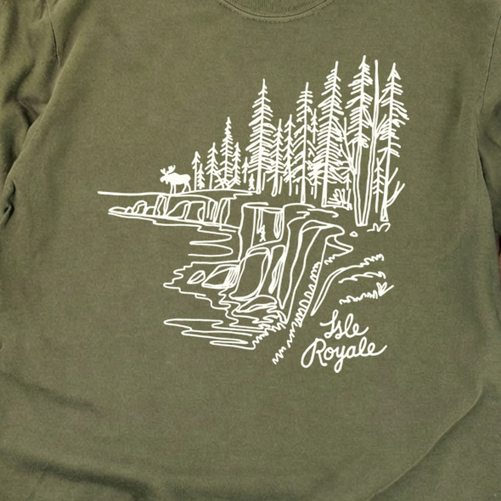 Isle Royale Line Drawing Cotton Long Sleeve