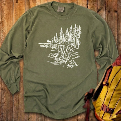 Isle Royale Line Drawing Cotton Long Sleeve
