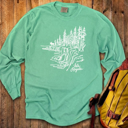 Isle Royale Line Drawing Cotton Long Sleeve