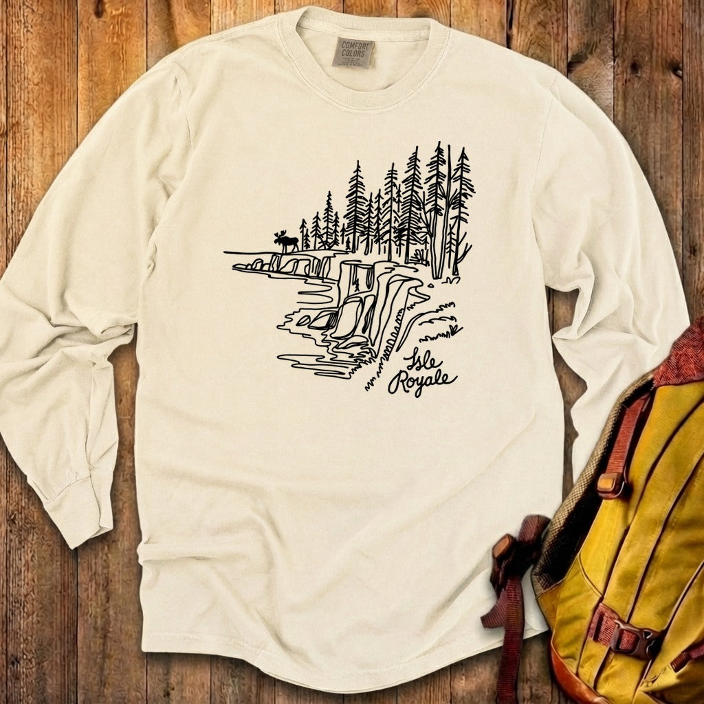 Isle Royale Line Drawing Cotton Long Sleeve