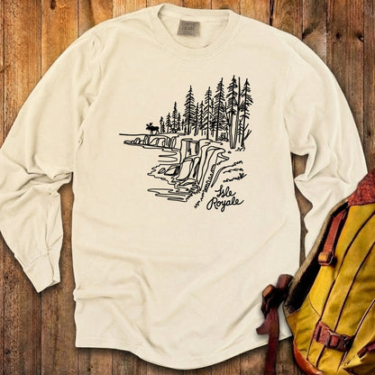Isle Royale Line Drawing Cotton Long Sleeve
