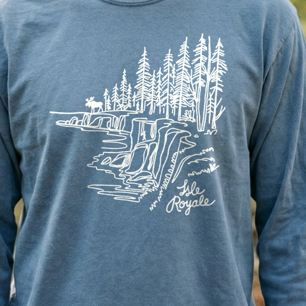 Isle Royale Line Drawing Cotton Long Sleeve