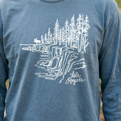 Isle Royale Line Drawing Cotton Long Sleeve